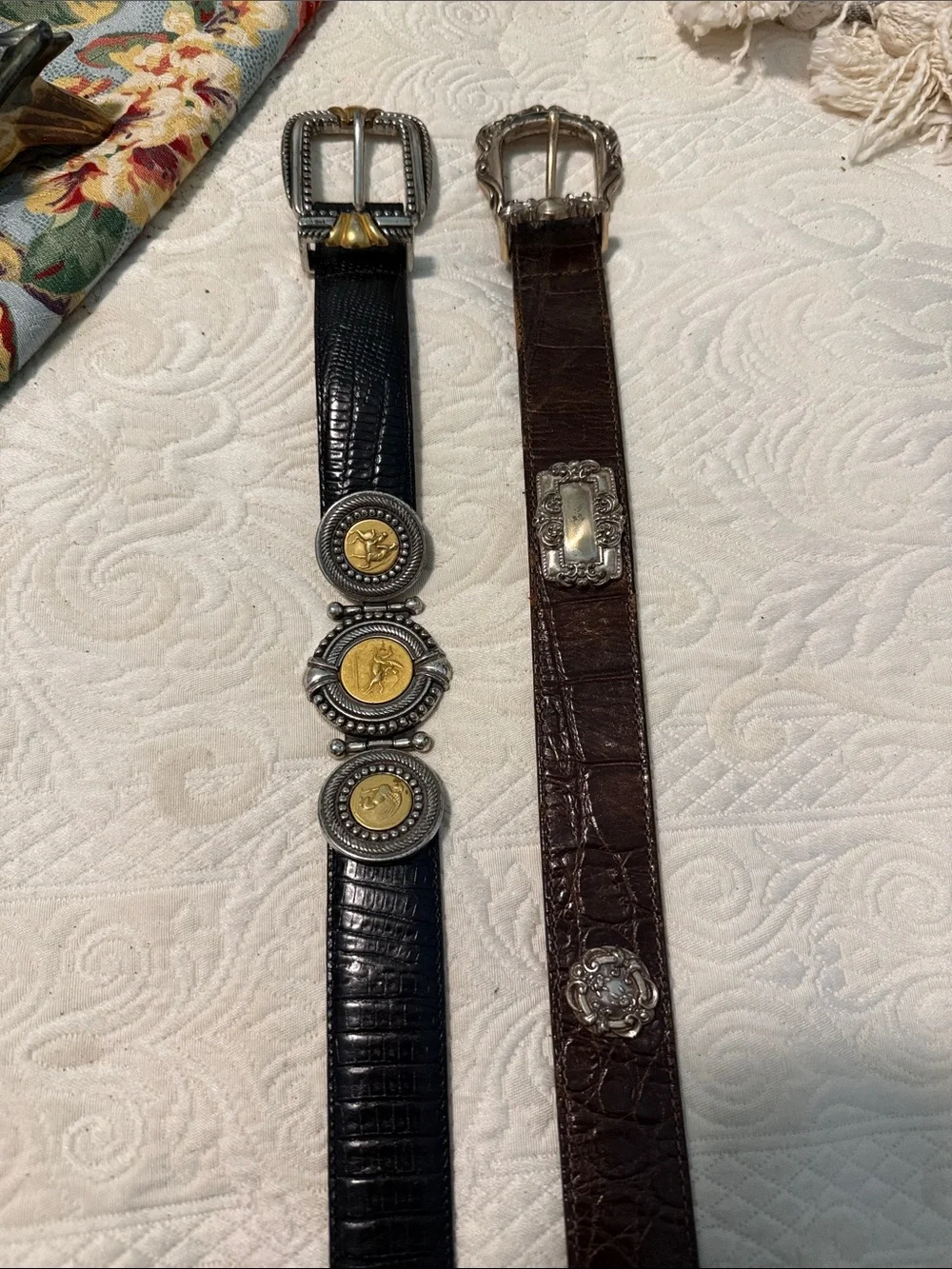 Brighton Black Leather Concho Belt with Gold Medallions, Medium and large